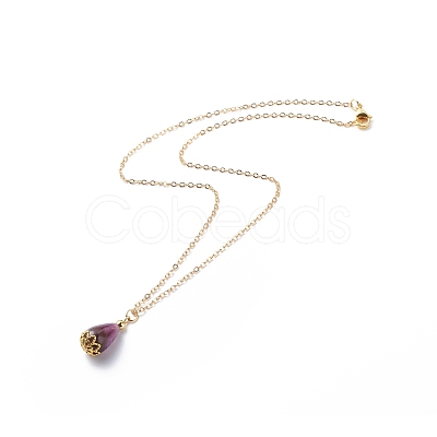 Natural Amethyst Teardrop Pendant Necklace NJEW-JN03966-1