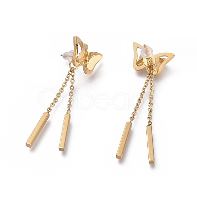 304 Stainless Steel Chain Tassel Earrings EJEW-M197-01-1