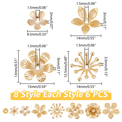 ARRICRAFT 64Pcs 8 Styles Brass Bead Caps KK-AR0003-57-1