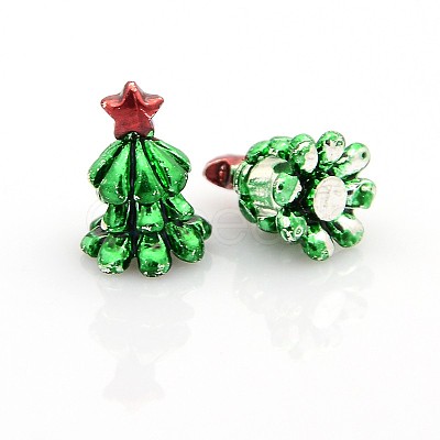 Christmas Tree Zinc Alloy Enamel European Large Hole Beads X-ENAM-O014-04-1