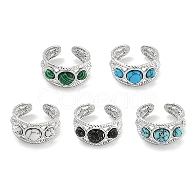 304 Stainless Steel Synthetic Gemstone Cuff Rings G-Z056-06P-1