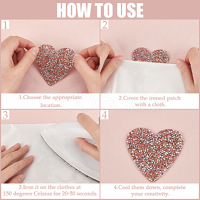 CRASPIRE 4 Styles Heart Hotfix Rhinestone Appliques PATC-CP0001-02A-1