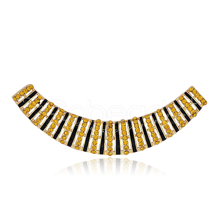 Golden Tone Alloy Rhinestone Enamel Curved Tube Beads RB-J265-06G-1