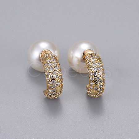 Brass Micro Pave Clear Cubic Zirconia Stud Earrings EJEW-K083-08G-1