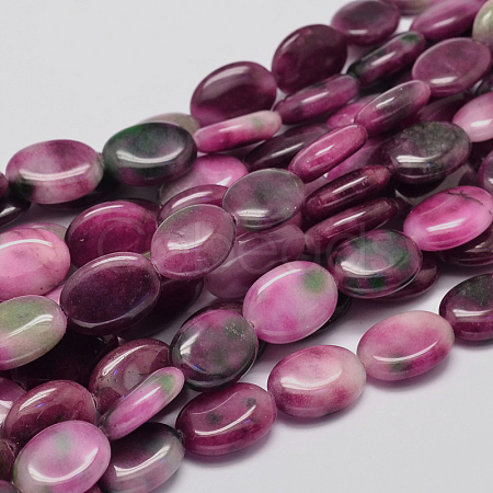 Dyed Natural Malaysia Jade Flat Oval Bead Strands G-L395-32B-1