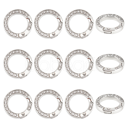 Unicraftale 12pcs Alloy Spring Gate Ring with Rhinestone FIND-UN0003-37P-1