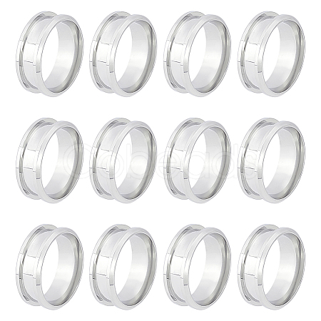 Unicraftale 12Pcs 201 Stainless Steel Grooved Finger Ring Settings STAS-UN0038-95-1