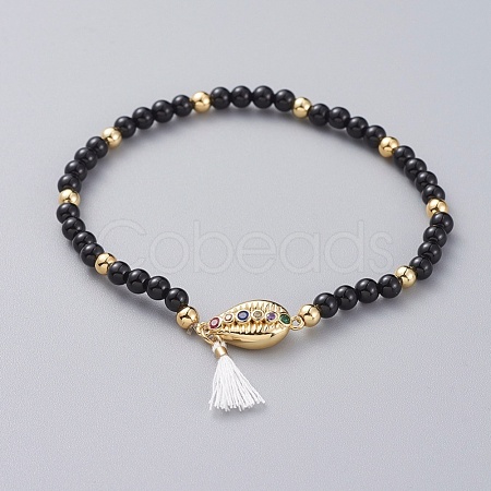 Natural Black Agate(Dyed) Stretch Charm Bracelets BJEW-JB04849-01-1