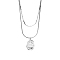 Non-Tarnish Stainless Steel Round Snake & Link Chains Double Layer Necklaces, with Twist Oval Pendant, Stainless Steel Color, 16.14 inch(41cm)