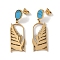 Leaf 304 Stainless Steel Stud Earrings, Synthetic Turquoise Dangle Earrings for Women, Real 18K Gold Plated, 40.5x13mm