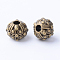 Tibetan Style Alloy Beads, Round with Flower, Cadmium Free & Nickel Free & Lead Free, Antique Bronze, 11x8~8.5mm, Hole: 3mm, about 375pcs/1000g