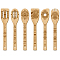 6Pcs Bamboo Spoons & Knifes & Forks, Flatware for Dessert, Floral, 60x300mm, 6 style, 1pc/style, 6pcs/set