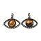 Natural Tiger Eye Pendants, Alloy Eye Charms, Antique Silver, Cadmium Free & Lead Free, 26x35.5x7mm, Hole: 7mm