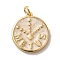 Brass Enamel Pendants, with Jump Ring, Real 18K Gold Plated, Cadmium Free & Lead Free, Flat Round with Word Metus Charm, Antique White, 20.5x18x2.5mm, Hole: 3mm