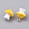 Plastic Pendants, with Platinum Plated Iron Loop, Mushroom, Yellow, 17.5x11.5x12mm, Hole: 1.5mm