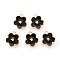 Light Gold Plated Alloy Enamel Pendants, Flower, Black, 13x11.5x3mm, Hole: 1.6mm