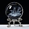 Carving Crystal Ball, Glass Sphere Decoration, with Platinum Tone Alloy Stand, Clear, Fox, 60mm