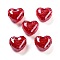 UV Plating Acrylic European Beads, Christmas Theme, Glitter Powder, Heart, FireBrick, 20x22x14mm, Hole: 4mm