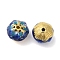 Rack Plating Brass Beads, with Enamel, Cadmium Free & Lead Free, Flower, Real 18K Gold Plated, Long-Lasting Plated, Dark Blue, 11.5x9mm, Hole: 1.6mm