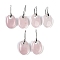 Natural Rose Quartz Dangle Earrings, with Rack Plating Brass Earring Hooks, Cadmium Free & Lead Free, Oval, 43x18mm