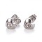 304 Stainless Steel Rhinestone Stud Earrings, with Ear Nuts/Earring Back, Heart, Stainless Steel Color, 7x7.5mm, Pin: 0.7mm, 12pairs/card