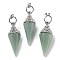 Natural Green Aventurine Faceted Cone Big Pendants, with Rack Plating Alloy Findings, Platinum, 61x18.5x17mm, Hole: 8x5mm