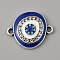 Alloy Enamel Evil Eye Connector Charms, with Crystal Rhinestones, Antique Silver, Curved Flat Round, Medium Blue, 17x20x3mm,Hole:1.60mm