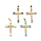 Religion Theme Brass Micro Pave Clear Cubic Zirconia Pendants, with Sythetic Opal, Cross, Real 18K Gold Plated, 33.5x22x3.5mm, Hole: 4x3.5mm