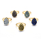 Electroplate Natural Druzy Quartz Crystal Finger Rings, with Eco-Friendly Brass Findings, Lead Free & Cadmium Free, Long-Lasting Plated, Flat Round, Size 7, Real 18K Gold Plated, Mixed Color, 17mm