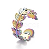 Ion Plating(IP) Rainbow Color 304 Stainless Steel Leaf Wrap Open Cuff Ring for Women RJEW-C025-16M-1