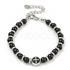 304 Stainless Steel & Glass Round Beaded Bracelets for Women BJEW-G717-11-2