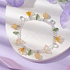 Dyed Natural Topaz Jade & Glass Beaded Stretch Bracelet with Flower Charms BJEW-JB10176-03-2