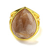 Teardrop Natural Sunstone Open Cuff Rings RJEW-C087-01G-04-2