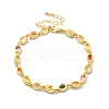 Enamel Evil Eye & Glass Oval Link Chain Bracelet BJEW-G663-01G-01-2