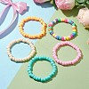 5Pcs 5 Colors Rondelle Opaque & Frosted Acrylic Beaded Stretch Bracelet Sets BJEW-JB10305-5