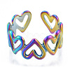 Ion Plating(IP) 304 Stainless Steel Hollow Heart Cuff Rings RJEW-N038-124M-2