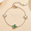 Rhodium Plated 925 Sterling Silver Green Lucky Four-leaf Clover Cable Chain Bracelets for Women CX1812-1