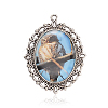 Antique Silver Plated Alloy Owl Photo Glass Big Pendants PALLOY-J551-01AS-1