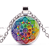 Flower of Life Glass Pendant Necklace CHAK-PW0001-017A-1