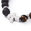 Natural Lava Rock & Tiger Eye Beads Adjustable Braided Bracelets BJEW-JB04987-02-2