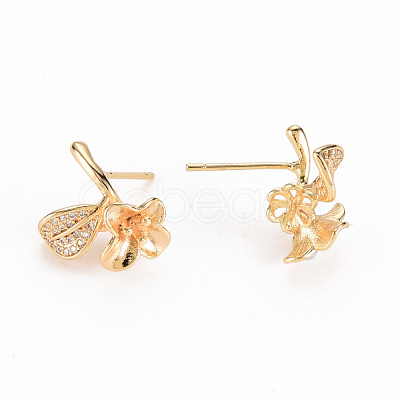 Brass Micro Pave Clear Cubic Zirconia Earring Findings KK-S356-255-NF-1