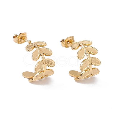 Ion Plating(IP) 304 Stainless Steel Olive Leaf Wrap Stud Earrings EJEW-G314-04G-1