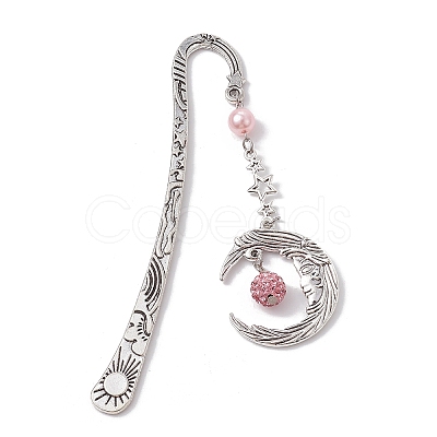 Alloy Moon Pendant Bookmark AJEW-JK00296-02-1