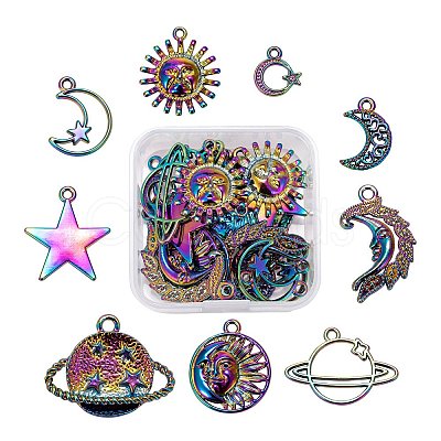 18Pcs 9 Style Rainbow Color Alloy Pendants FIND-LS0001-18MC-1