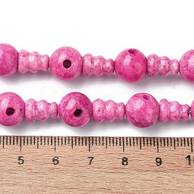 Dyed Natural Fossil 3-Hole Guru Bead Strands G-K149-51B-1