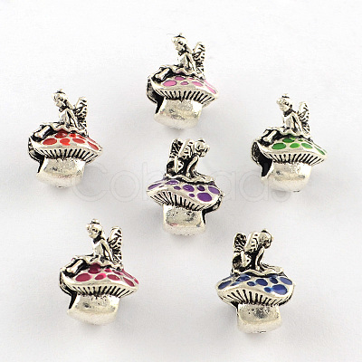 Antique Silver Plated Fairy and Mushroom Tibetan Style Alloy Enamel European Beads ENAM-Q421-12-1