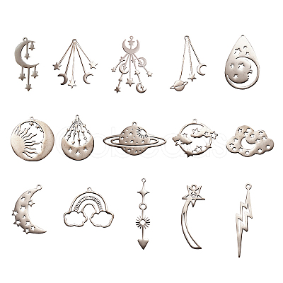 15Pcs 15 Styles 201 Stainless Steel Pendants STAS-CJ0001-190-1