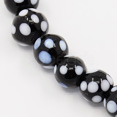 Handmade Lampwork Round Beads Strands X-LAMP-L007-8mm-03-1