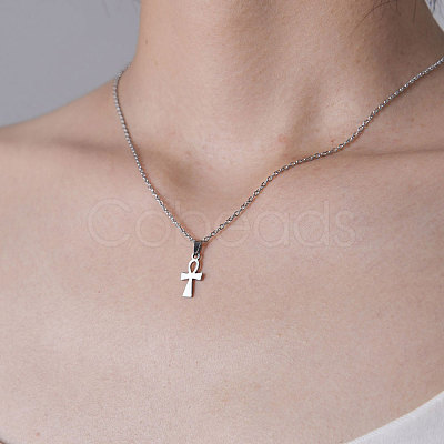 Non-Tarnish 201 Stainless Steel Ankh Cross Pendant Necklace NJEW-OY001-01-1