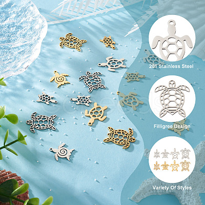 PandaHall Jewelry 16Pcs 8 Style 201 Stainless Steel Filigree Joiners Links & Pendants STAS-PJ0001-37-1